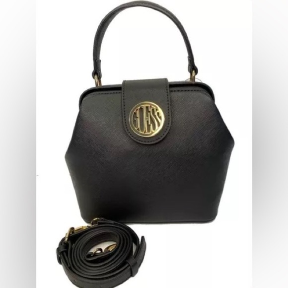 New Guess Handbag Christi Mini Frame Satchel Black - Picture 1 of 6